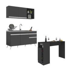 Imagem de Armário De Cozinha Compacta Com Mesa Gourmet Veneza Multimóveis Mp2201 Preto/branco Preto/branco