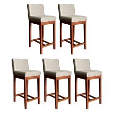 Imagem de Kit 5 Banquetas para Bancada Lisboa Média 90 Cm Madeira Maciça Suede Bege ccs