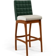 Imagem de Banqueta Alta Cozinha Sala De Jantar Fixa Mila B04 Facto Verde Musgo Linho Champagne - Lyam Decor