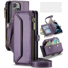 Imagem de Asuwish Capa de celular para iPhone 13 Mini 5,4 polegadas com zíper carteira com protetor de tela e suporte de cartão com bloqueio RFID para celular iPhone13mini i-Phone 13minicase i iPhone13 13mini