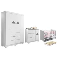 Imagem de Dormitório Infantil Ane Guarda Roupa, Cômoda, Berço Tico com Colchão Supreme - Phoenix Baby