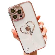 Imagem de KERZZIL Capa de celular brilhante com coração brilhante compatível com iPhone 14 Pro Max, capas de telefone femininas fofas brilhantes com protetor de câmera completa, capa de telefone feminina