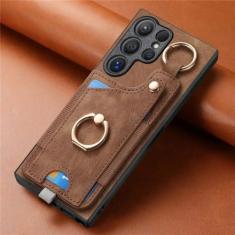 Imagem de Capa de telefone com suporte de anel para Samsung Galaxy S21 S20 FE S24 S23 S22 Ultra S10 Plus S9 S8 Capa magnética de couro com compartimento para cartão, marrom, para Galaxy S20 Plus