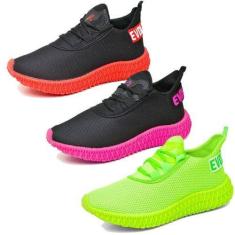 Imagem de Kit 3 Pares de Tênis Feminino Caminhada Colmeia Exclusivo Rosa - EVOLT