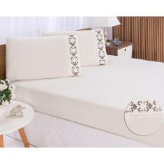 Imagem de Jogo lençol Queen casal bordado 3peças Palha chocolate veneza