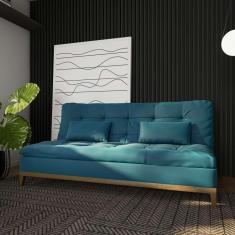 Imagem de Sofá-Cama 3 Lugares Casal Excelencia Base e Pés de Madeira Suede Azul