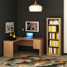 Imagem de Conjunto Home Office 2 Peças Com 1 Mesa Para Escritório Em L E 1 Estante Tecno Mobili Amendoa