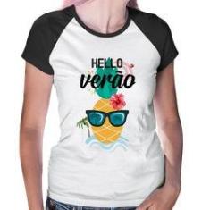 Imagem de Baby Look Raglan Hello Verão - Foca Na Moda
