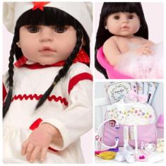 Imagem de Boneca Reborn Recém Nascida Morena Olho Castanho Pode Banho - Cegonha