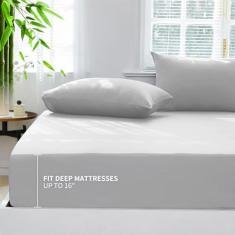 Imagem de HCORA Lençol de elástico 100% viscose de bambu com fronhas - Lençol de elástico refrescante de 400 fios para dormir quente - Lençol Queen com elástico profundo de 40,6 cm, macio, sedoso e respirável e