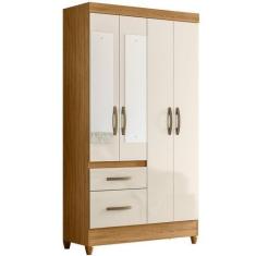 Imagem de Guarda Roupa Madri 110cm 4 Portas Freijó Off White Com Espelho Moval