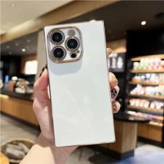 Imagem de Capa de telefone colorida com moldura quadrada luxuosa para iPhone 15 14 13 12 11 Pro X Xs Xr Max 7 8 Plus SE Capa traseira macia à prova de choque, branca, para iPhone 13 Pro