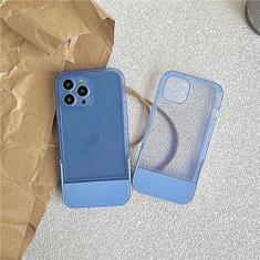 Imagem de Capa de telefone com suporte de suporte para iPhone 14 13 12 11 Pro Max XR X XS Max 7 8 Plus Suporte de silicone macio transparente Capa traseira transparente, azul, para iPhone 14