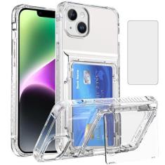 Imagem de Asuwish Capa de celular para iPhone 13 6,1 polegadas transparente carteira celular com protetor de tela de vidro temperado e compartimento fino para cartão de crédito iPhone13 5G i i-Phone i13
