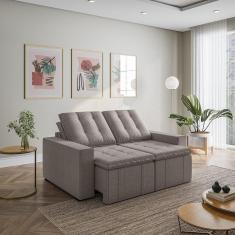 Imagem de Sofá Cama Retrátil e Reclinável 3 Lugares 180cm em Linho com Molas e Braço Reto Palmeira Cabecasa Ma Marrom