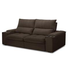 Imagem de Sofá Retrátil 3 Lugares Com Porta Copo 210cm Andes F05 Veludo Marrom E