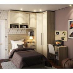 Imagem de Guarda Roupa de Canto Solteiro 6 Portas 1 Gaveta com Cabeceira e Escri