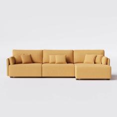 Imagem de Sofá Living Com Chaise Barcelona 2,95M Em Bouclé Sheep Gold Mostarda -
