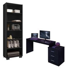 Imagem de Mesa Para Computador Gamer Drx 5000 E Livreiro Office Preto Trama - Móveis Leão