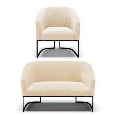 Imagem de Sofá Namoradeira E Poltrona Base Industrial Preto Stella Suede D03 - D'rossi Cor Bege