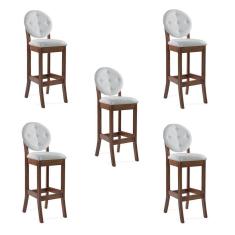 Imagem de Kit 5 Banquetas Alta Teseu Linho Off White/Imbuia