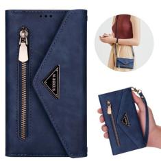 Imagem de Carteira crossbody com porta-cartão capa de telefone para iPhone 13 12 Mini 14 11 Pro Max X XS XR 7 8 Plus Capa de couro PU à prova de choque, azul, para iPhone 11