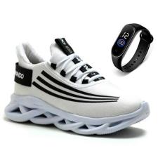 Imagem de Tênis Masculino Academia Caminhada Leve + Relógio - DM DAMANDO, Branco