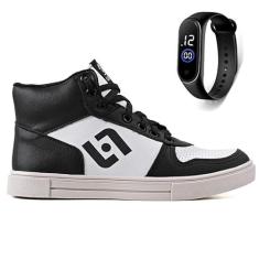 Imagem de Tenis Infantil Meninos Botinha Cano Alto Escolar Casual Basico + Relogio