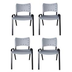 Imagem de Kit 4 Cadeiras Iso Para Escola Escritório Comércio Cinza Base Preta
