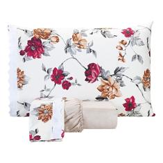 Imagem de Jogo De Lençol Estampado Casal Queen 03 Peças Flores Palha