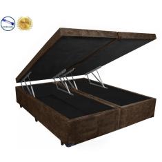 Imagem de Cama Box Baú Casal Diamond Suede Marrom Bipartido Com Pistão A Gás - 138x188x41