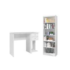 Imagem de Escritório Com Escrivaninha 2 Gavetas E Livreiro Branco - Fdecor