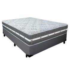 Imagem de Cama Box Casal Sintético + Colchão Anjos Black Graphite Molas Ensacadas 138x188x64cm Cinza