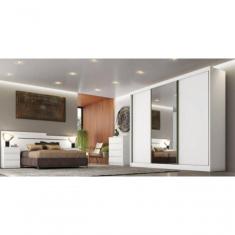 Imagem de Guarda Roupa Casal 3 Portas Com Espelho 8 Gavetas Sollo - Móveis Horizonte - Branco