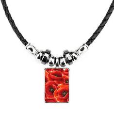 Imagem de DIYthinker Colar Red Flowers Corn Bespread Jewelry Torque Leather Rope Pendant