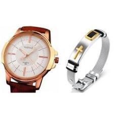 Imagem de Relógio Masculino Yazole 358 Couro Marrom e Pulseira em Aço