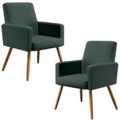 Imagem de Kit 02 Poltronas Decorativas Para Sala Estar e Recepção Maria W01 Pés Palito Linho Verde Musgo - Lyam Decor
