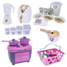 Imagem de Cozinha Menina Brinquedo Fogão Mercado Pote Jantar Kit 35Pç - Altimar