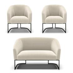 Imagem de Sofá Namoradeira e 2 Poltronas Base Industrial Preto Stella Bouclê Bege D03 - D'Rossi