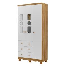 Imagem de Guarda Roupa Peroba Tedy 3 Portas E 3 Gavetas - Branco/Amêndoa