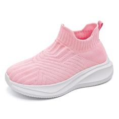 Imagem de Umerigo Tênis infantil para meninas, meninos, sem cadarço, verão, casual, academia, caminhada, atlético, corrida, para crianças pequenas/grandes, rosa, 18