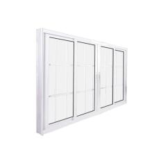 Imagem de Janela de Correr Abertura Central Premium 4 Folhas com Grade Vidro Liso 100x200cm CRV Portas e Janelas Branco