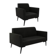 Imagem de Sofá Namoradeira com Poltrona Pés Villach Marisa Suede Preto D03 - D'Rossi