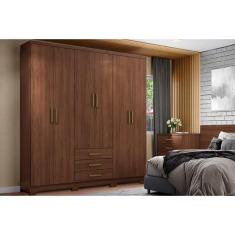 Imagem de Guarda Roupa Casal 6 Portas e 3 Gavetas c/ Pés Caju DA136 Castanho - Henn