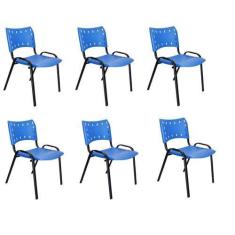 Imagem de Kit Com 6 Cadeiras Iso Para Escola Escritório Comércio Azul Base Preta