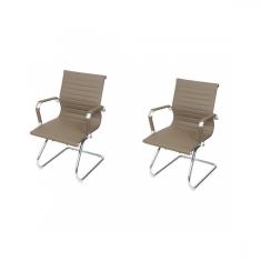 Imagem de Kit 2 Cadeiras para Escritório Interlocutor Base Fixa Esteirinha Sintético 3301 Or Design Caramelo