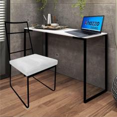 Imagem de Kit Escritório Stark Cadeira e Mesa Industrial Ferro Preto Tampo MDF Branco Suede Branco - Ahz Móveis