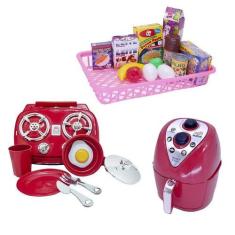 Imagem de Cozinha Infantil Air Fryer Menino Vermelho Mercado Fogão 21P - Altimar