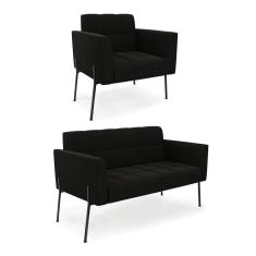 Imagem de Sofá Namoradeira E Poltrona Pé De Ferro Preto Para Sala Elisa Suede D03 - D'rossi Cor Preto