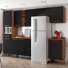 Imagem de Armário De Cozinha Completa Com Adega 9 Portas 4 Gavetas Favorita Natura / Preto